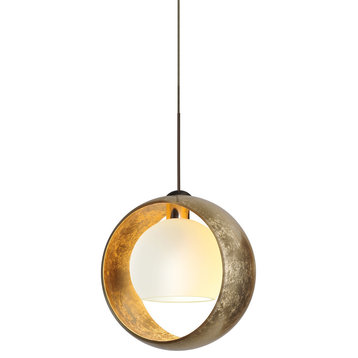 Pogo 1-Light Pendant, Bronze, Gold/Inner Gold Glass/Opal Matte Glass, Halogen