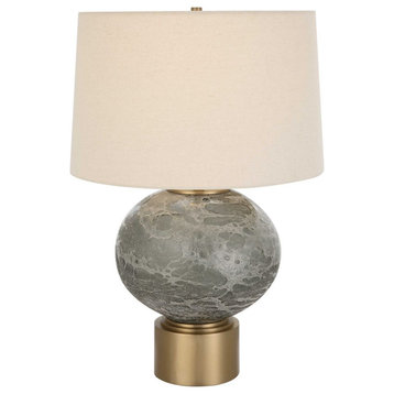 Textured Smoky Gray Globe Table Lamp Art Glass Brass Bronze 25 in x 17 Modern