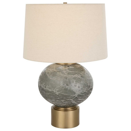 Textured Smoky Gray Globe Table Lamp Art Glass Brass Bronze 25 in x 17 Modern