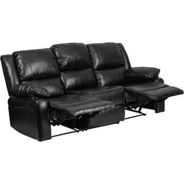 Harmony Series Black Leather Sofa With 2 Built-In Recliners