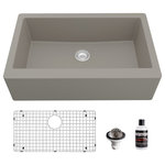 Karran USA - Karran Farmhouse/Apron-Front Quartz 34" Single Bowl Sink Kit, Concrete - This classic apron front farmhouse design with its deep 9-1/4” apron blends function and form beautifully, and will look stunning in your kitchen. It is manufactured from an extremely durable quartz composite material that will provide years of trouble-free use. This Karran quartz apron front farmhouse kitchen sink elegant design is available in a choice of 6 rich colors to compliment any decor. The QA-740 34-inch quartz single bowl apron front kitchen sink will make a statement in your kitchen. This sink kit includes a bottom grid, basket strainer, and a luster pro oil that will help you maintain your sink.