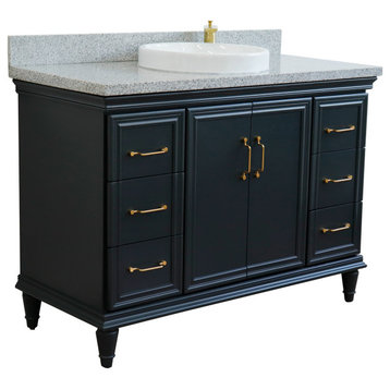 49" Single Sink Vanity, Dark Gray Finish With Gray Granite and Round Sink