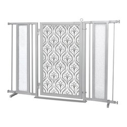 Fusion Gates - 52"-60" Satin Nickel Fusion Gate with Satin Harvest Design - Dog Gates