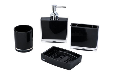 JustNile 4-Piece Bathroom Accessory Set - Basic Plastic Opaque Black