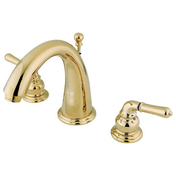 Contemporary Widespread Bathroom Faucet, 2 Lever, Polished Brass