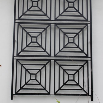 Exterior Custom Welded Aluminum Handrail, Balustrade and Wall Trellis