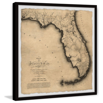 "Florida 1823 State Map" Framed Painting Print, 18x18