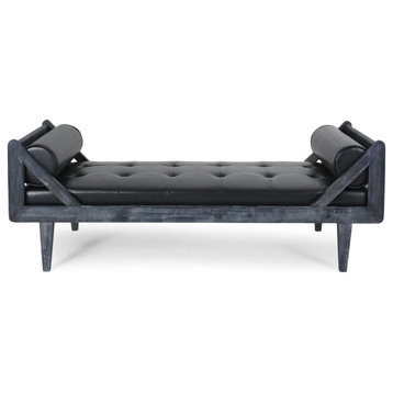Huller Rustic Tufted Double End Chaise Lounge, Midnight/Gray, Faux Leather