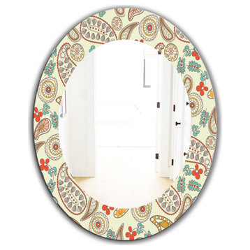 Designart Paisley 1 Bohemian And Eclectic Frameless Oval Or Round Wall Mirror, 2