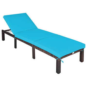 Costway Rattan & Steel Outdoor Lounge Chair with Removable Cushion in Turquoise