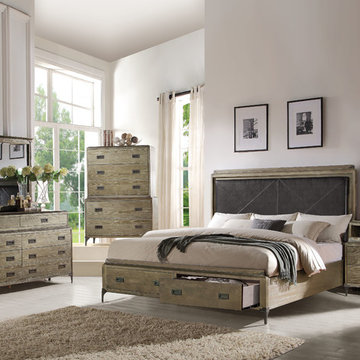 Athouman Bedroom Set with Storage Footboard, Weathered Oak