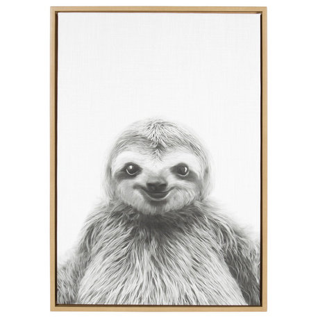 Sylvie Sloth Portrait Framed Canvas Wall Art by Simon Te Tai, Natural 23x33