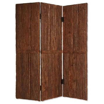 Wooden Foldable 3 Panel Room Divider With Plank Style, Small, Brown