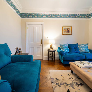 Blue and cream living room