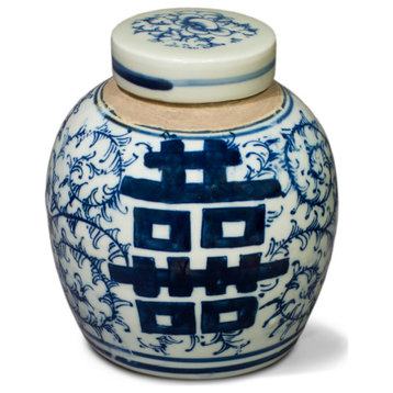 Blue and White 4.5in Porcelain Double Happiness Chinese Jar