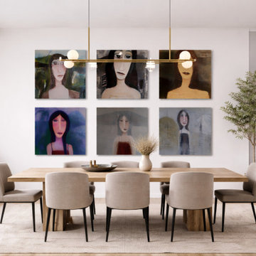 Dining Room Gallery Wall – Six Contemporary Portrait Paintings