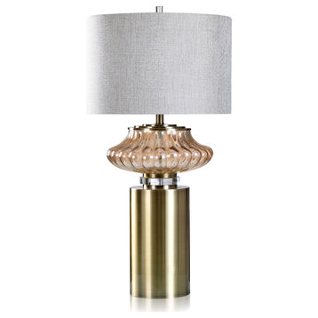 Hepburn Table Lamp Gold Finish On Glass With Brass Metal Base Hardback Shade