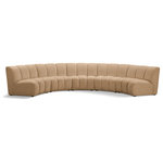 Meridian Furniture - Infinity Channel Tufted Velvet Modular Chair, Camel, 5 Piece - Create a seating group that works for every possible situation with this Infinity modular 5-piece sectional and other pieces in the Infinity collection. Upholstered in soft Camel velvet material that feels great against the skin and offers long-wearing beauty, this piece fits with other Infinity items for an infinite number of combinations that get your seating requirements just right but that look just as nice when used on their own.