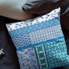 16"X16" Blue And White Microsuede Patchwork Zippered Pillow