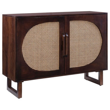 Linon Keyla Wood Cane Console with Storage in Brown