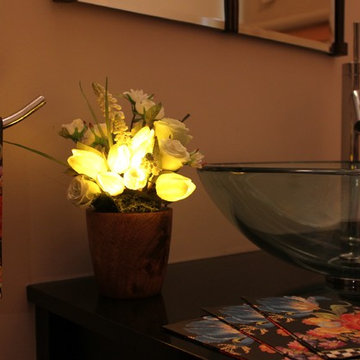 Spring Tulips - Yellow in Mango Wood Vase
