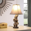 21" Brown Elephant Trio Table Lamp With Brown Bell Shade
