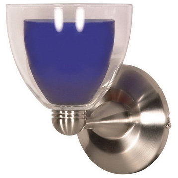 Nuvo Lighting Signature Wall, Brushed Nickel/Cobalt Blue/Clear Glass