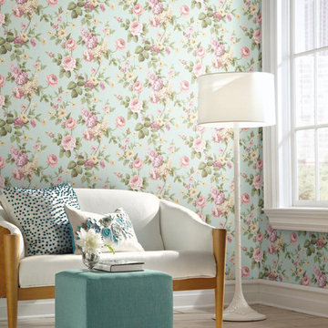 Callaway Cottage Rose Bouquet Wallcovering in Mint Green