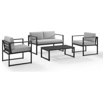 Hamilton 4Pc Outdoor Loveseat Patio Furniture Set-Gray/Matte Black