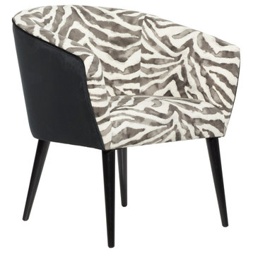 Black Wood and Polyester Zebra-Patterned Armchair 560516