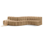 Meridian Furniture - Arc Velvet Upholstered 6-Pc. S-Shaped Modular Sectional, Camel - Give your living room or den the perfect blend of style and versatility with this Arc velvet fabric curved modula Sectionalr. Part of the Arc modular furniture collection, this chair comes upholstered in rich camel velvet fabric and features deep channel tufting that adds a touch of luxury while enhancing comfort and support. A seamless combination of form and function, this chair can be used with other Arc pieces to create a myriad of configurations in your well-curated room.