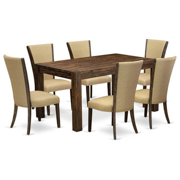 East West Furniture Celina 7-piece Wood Dining Set in Jacobean Brown