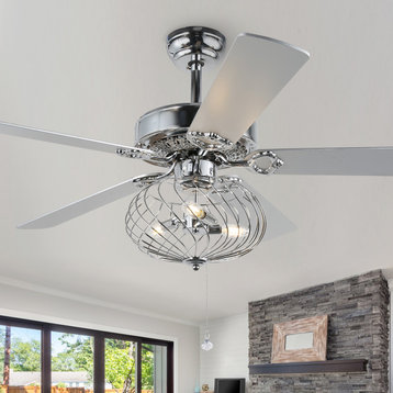 Chrome Modern Industrial Ceiling Fan with Remote Control, 3-Speed Reversible, 42 in.
