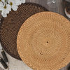 Rattan Placemats With Woven Design, Caramel, 15"x15"