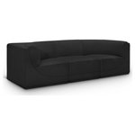 Meridian Furniture - Ollie Black Boucle Fabric Straight Modular Sofa, Black, 3-Piece: 1 Armless Chair, 2 Corner Chair - Meet the epitome of style and functionality with this Ollie boucle fabric living room sofa, part of the Ollie modular collection. A contemporary marvel, this sofa features chic and inviting rich black boucle fabric upholstery, giving it a sumptuous texture that oozes elegance and luxury. Curved corners add to the visual look of the sofa while maximizing seating comfort while lounging, reading, or entertaining. Pair it with other items in the Ollie collection easily, thanks to an attachment latch underneath.