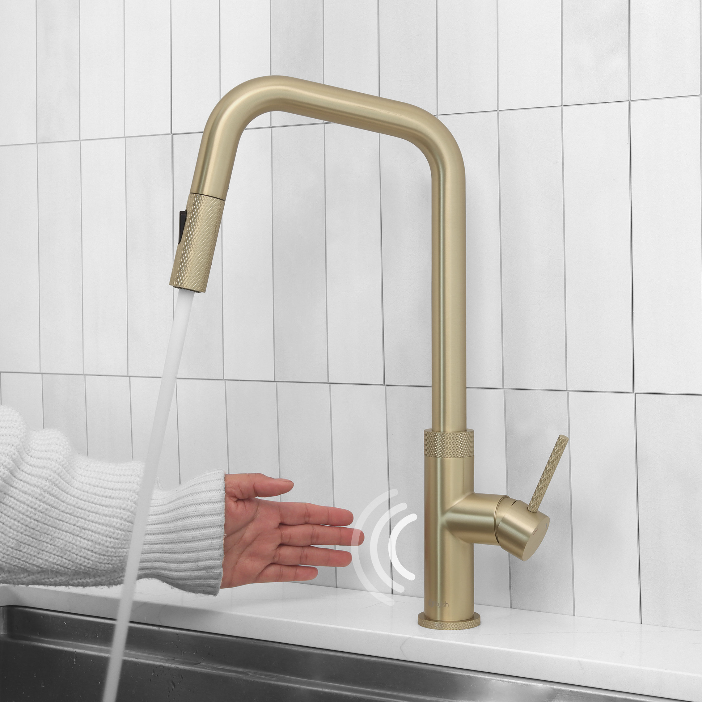 Single Handle Pull Down Touchless Kitchen Faucet, Brushed Gold