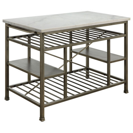Lanzo Kitchen Island, Counter, Marble and Antique Pewter