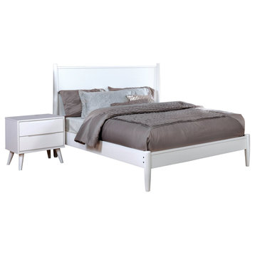 2 Pieces Bedroom Set, King Panel Bed & Nightstand, Transitional Style, White