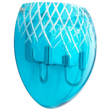 Cyan Lighting Two Light Wall Sconce, Chrome Finish with Blue Etched Glass