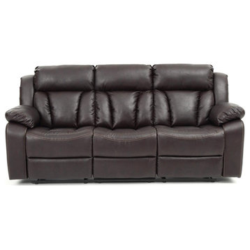 Daria 85 in. W Flared Arm Faux Leather Straight Reclining Sofa in Dark Brown
