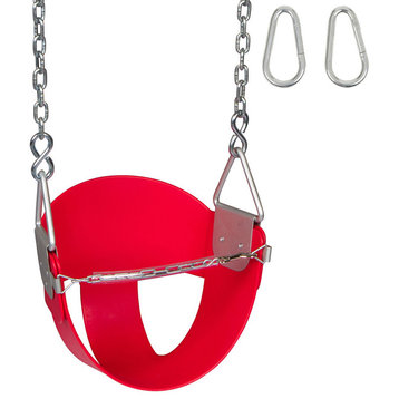 High-Back Half-Bucket Swing Seat With Chains and Hooks, Red