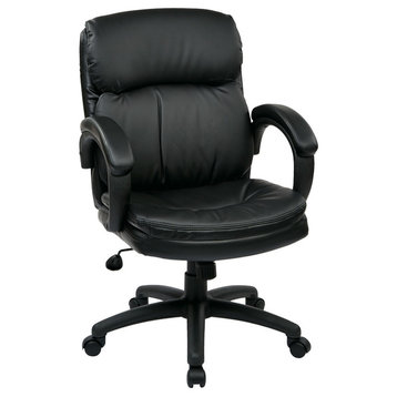 Mid Back Black Bonded Leather Executive Chair With Padded Arms