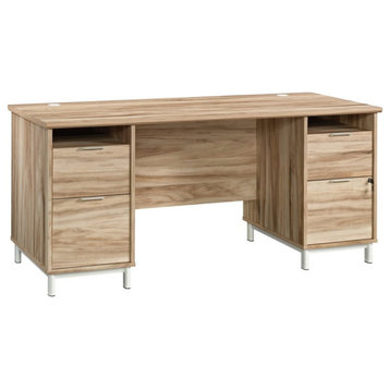 Sauder Portage Park Engineered Wood/Metal Executive Desk in Kiln Acacia/Natural