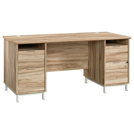 Sauder Portage Park Engineered Wood/Metal Executive Desk in Kiln Acacia/Natural