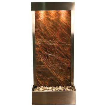Harmony River Flush Mount Water Fountain, Brown Marble, Stainless Steel