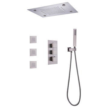 Thermostatic Shower System With Multi Function LED Shower Head, Brushed Nickel
