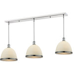Z-Lite - Mason 3 Light Island Light, 3, 30.2 - The vintage, warehouse loft design of this fixture adds a spacious touch of character for any home. A chrome finish paired with matte opal glass shades allows this fixture to be perfect for the game room, or any other room of the house where a touch of character is needed.