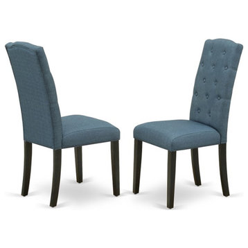 East West Furniture Celina 41" Fabric Dining Chairs in Black/Blue (Set of 2)