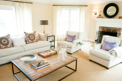 This is an example of a transitional living room in Boston.