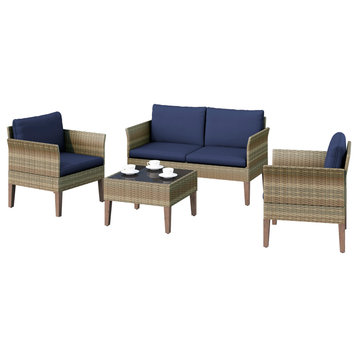 Isla 4-Piece Outdoor Conversation Set With Club Chairs, Loveseat, Cobalt Blue